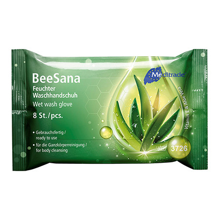BeeSana feuchter Waschhandschuh mit Vitamin E und Aloe Vera P.à 8