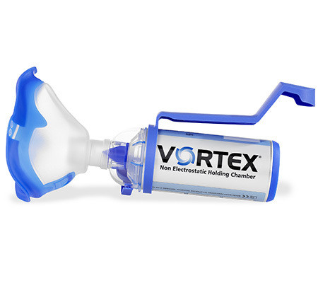 Pari Vortex Chambre d'inhalation avec masque bleu souple pour adultes et embout buccal incl. levier à utilisation 1-main pour aider à l'application