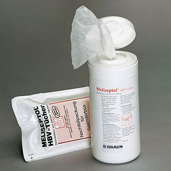 Meliseptol HBV Serviettes pr désinfection surfaces boîte-distributeur à 100 pces (prix taxe COV incl)
