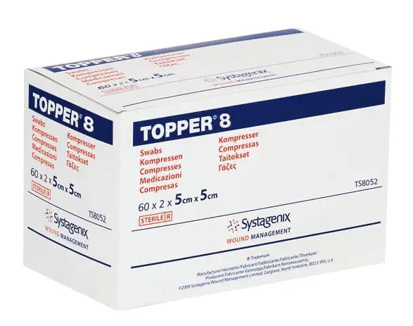 Topper 8 Vliessstoffkompresse 5x5cm steril P.à 60x2