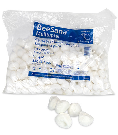 Beesana Mulltupfer ø 2,5cm (pflaumengross) 20-fädig ohne RX unsteril P.à 250