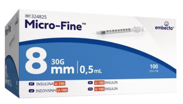 Micro-Fine Plus Seringue à insuline 0.5ml U100 avec aiguille 30G 0.3x8mm p.à 100