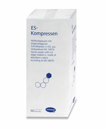 ES Compresses de gaze pliées, non stériles 7,5x7,5cm, 17 fils, 12 plis, p.à 100 pces bords coupés repliés ver l'intérieur