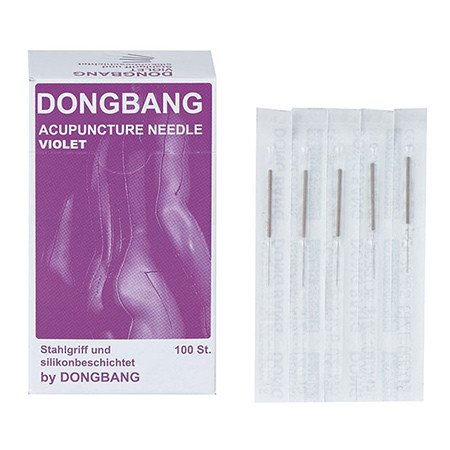 Dongbang Aiguilles d'acupuncture 0,25x25mm manche acier sans tube avec revêtement silicone violet stérile p.à 100
