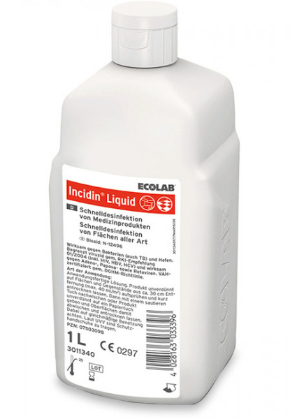 Incidin Liquid 1 litre, Désinfectant des surfaces sans parfum e colorant (prix taxe-COV incl.)