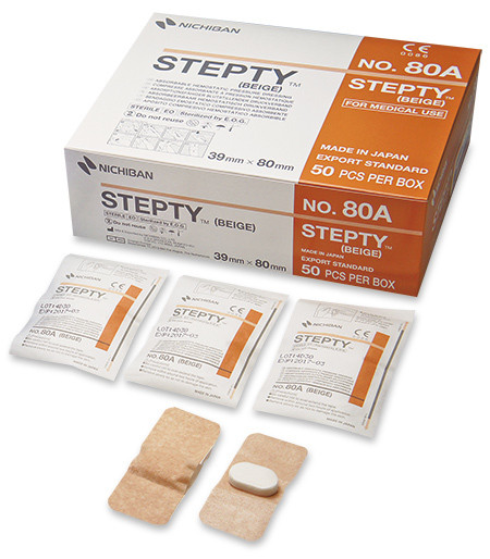 Stepty Wundverband 39x80mm Wundauflage 27x15x6mm steril beige P.à 50