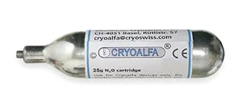 Cartouche de rechange avec valve N2O 25g (CA-K-V25) pour Cryoalfa Lux / Lux Contact /Super/ Super Contact, p.à 10 pces
